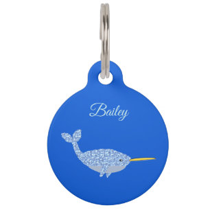 Cute Blue Baby Boy Narwhal Custom Pet Tag