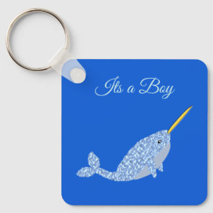 Cute Blue Baby Boy Narwhal Dad to Be Custom Keychain