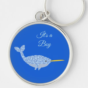 Cute Blue Baby Boy Narwhal Gender Reveal Custom Keychain