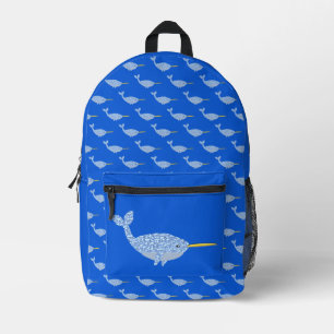 Cute Blue Baby Boy Narwhal Printed Backpack