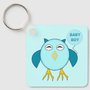 Cute Blue Baby Boy Owl Custom Baby Shower Keychain