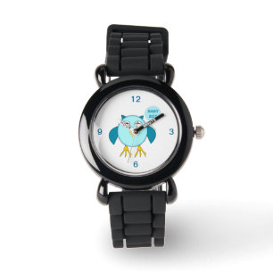 Cute Blue Baby Boy Owl Glitter Watch