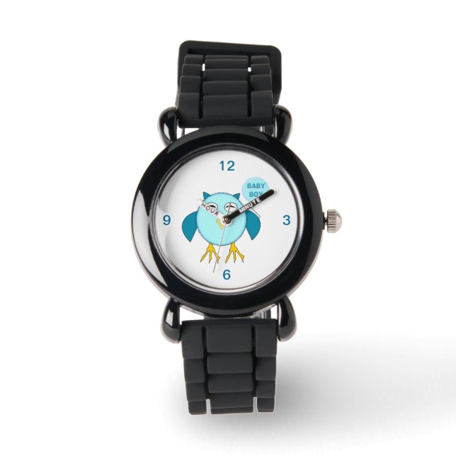 Cute Blue Baby Boy Owl Glitter Watch (Front)
