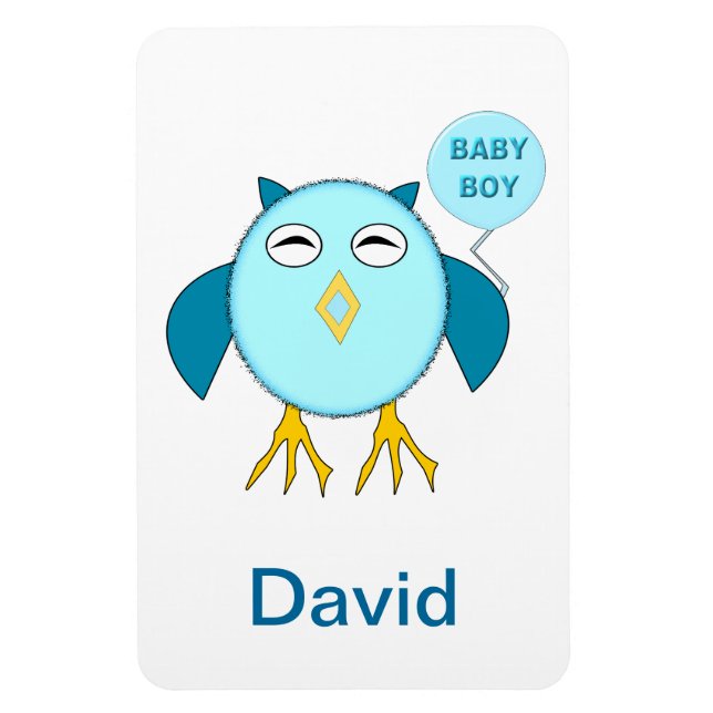 Cute Blue Baby Boy Owl Magnet (Vertical)
