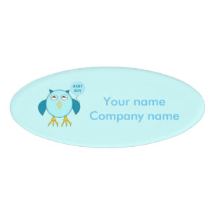 Cute Blue Baby Boy Owl Personalized Name Tag