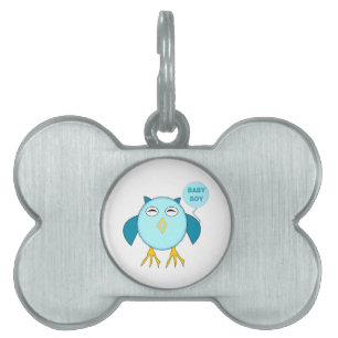 Cute Blue Baby Boy Owl Pet Tag