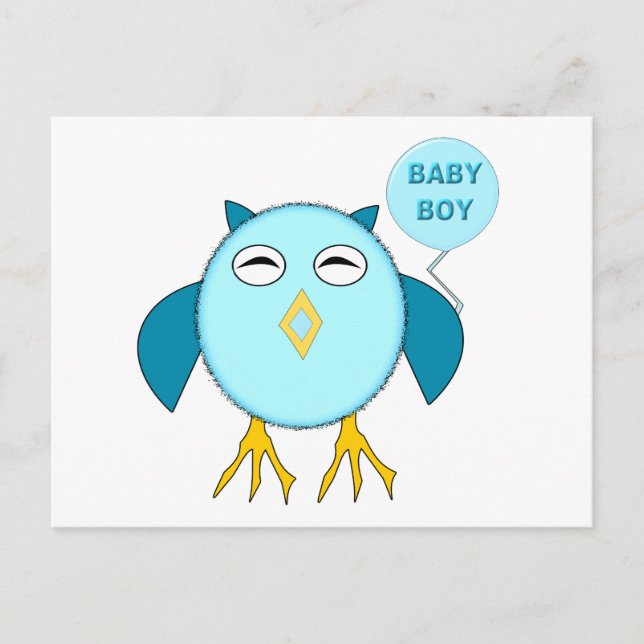 Cute Blue Baby Boy Owl Postcard (Front)
