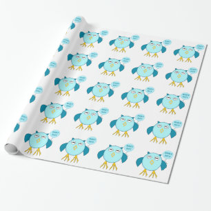 Cute Blue Baby Boy Owl Wrapping Paper