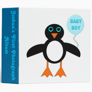 Cute Blue Baby Boy Penguin Custom Photo album Binder