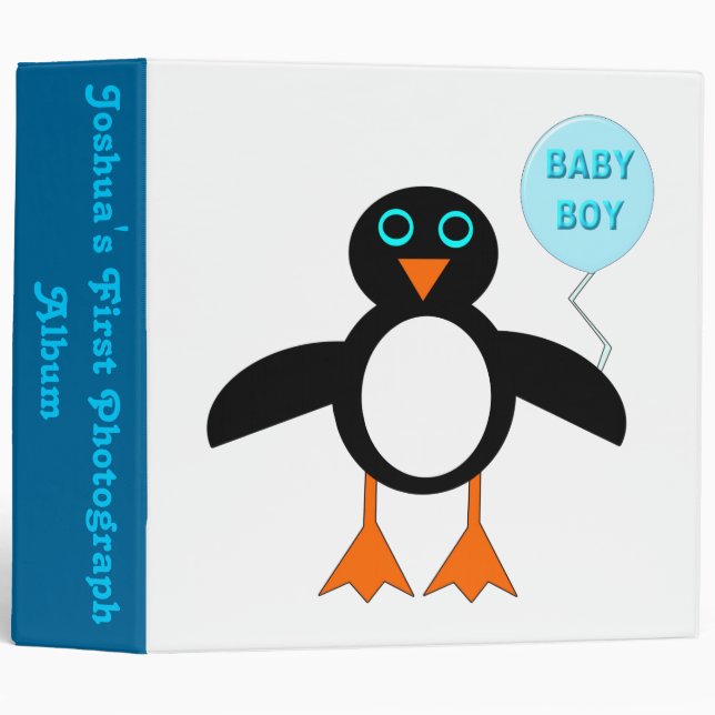 Cute Blue Baby Boy Penguin Custom Photo album Binder (Front/Spine)