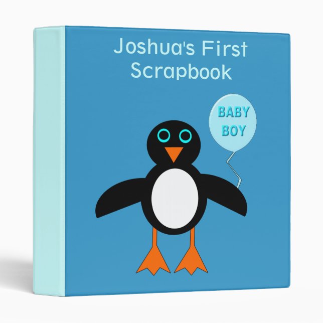 Cute Blue Baby Boy Penguin Custom Scrapbook Binder (Front/Spine)