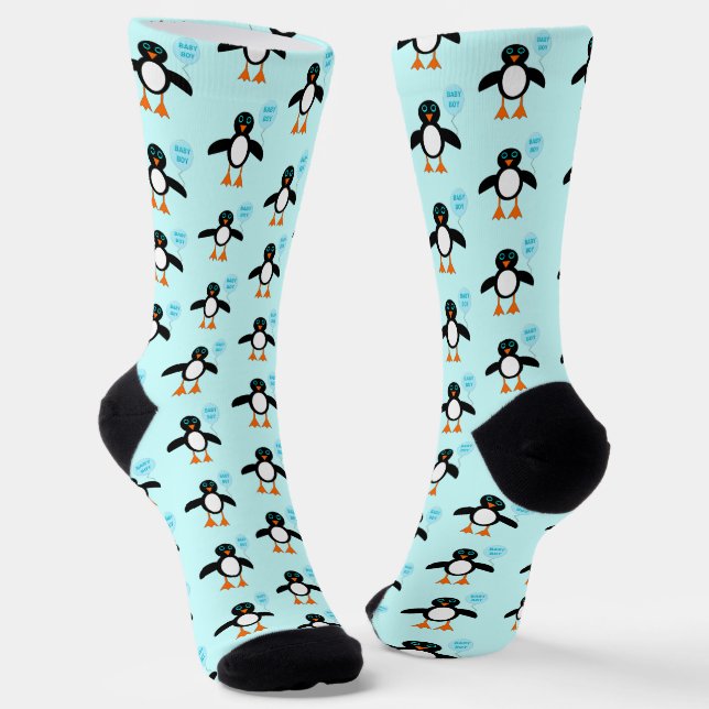 Cute Blue Baby Boy Penguin Patterned Socks (Angled)