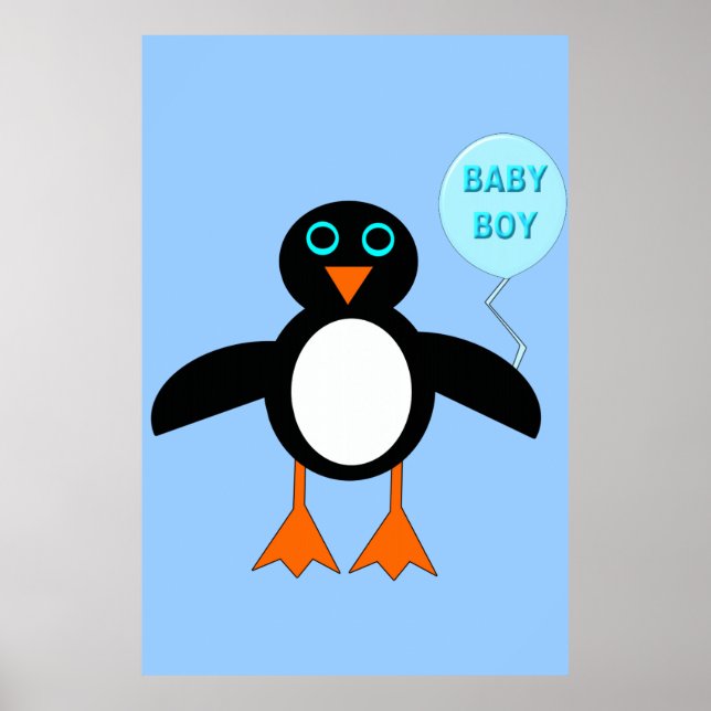 Cute Blue Baby Boy Penguin Poster (Front)