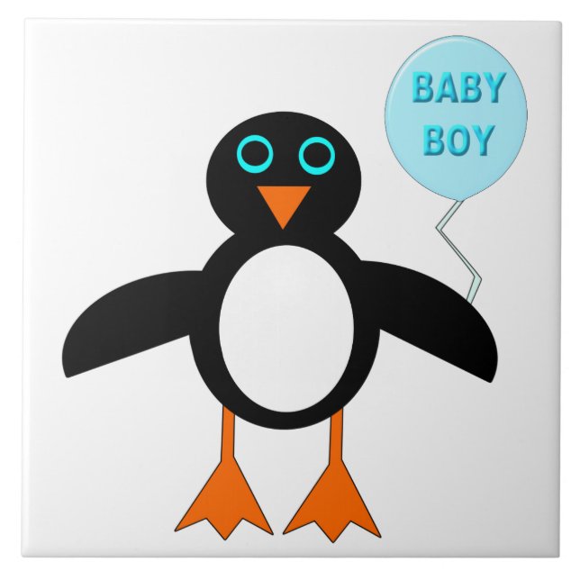 Cute Blue Baby Boy Penguin Tile (Front)