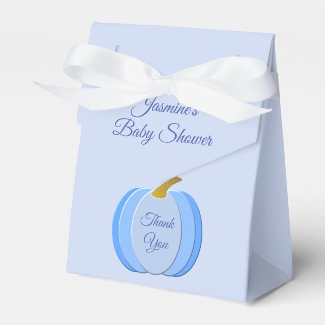 Cute Blue Baby Boy Pumpkin Custom Baby Shower Favor Box (Front Side)