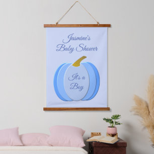 Cute Blue Baby Boy Pumpkin Custom Baby Shower Hanging Tapestry