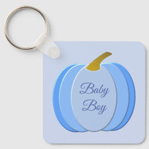 Cute Blue Baby Boy Pumpkin Custom Baby Shower Keychain