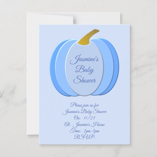 Cute Blue Baby Boy Pumpkin Custom Baby Shower Magnetic Invitation (Front)