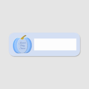 Cute Blue Baby Boy Pumpkin Custom Baby Shower Name Tag