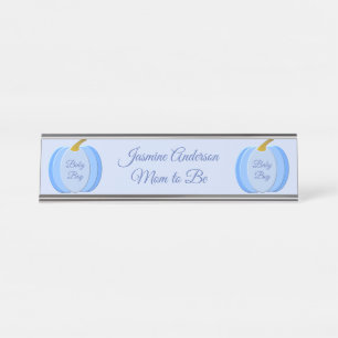 Cute Blue Baby Boy Pumpkin Custom Desk Name Plate