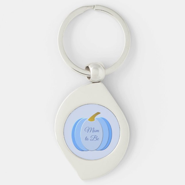 Cute Blue Baby Boy Pumpkin Custom Mom to Be Keychain (Front)