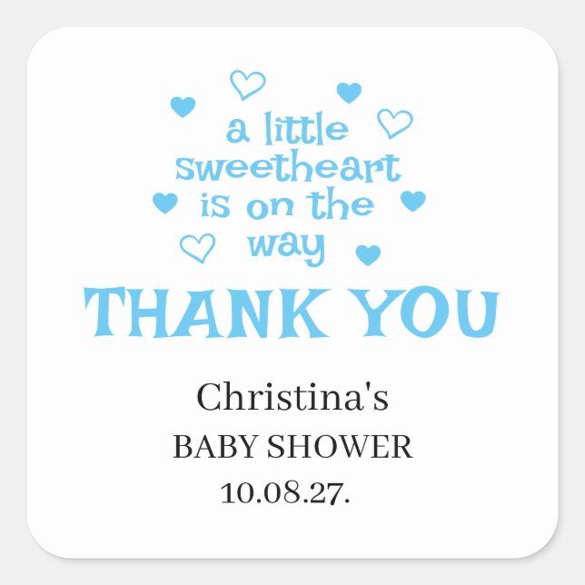 Cute Blue Baby Boy Shower Square Sticker (Front)