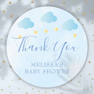 Cute Blue Baby Boy Shower Thank You Favour Classic Round Sticker