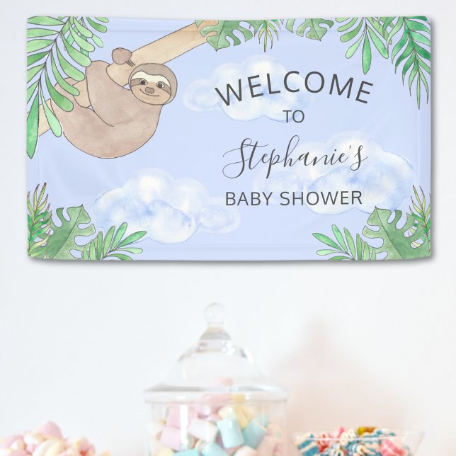 Cute Blue Baby Boy Sloth Baby Shower Banner (Creator Uploaded)