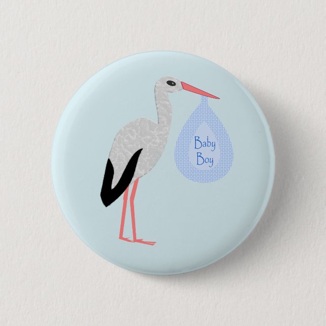 Cute Blue Baby Boy Stork 2 Inch Round Button (Front)