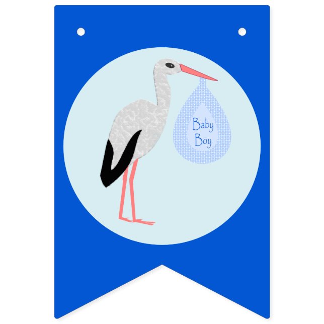 Cute Blue Baby Boy Stork Baby Shower Bunting Flags (First Flag)