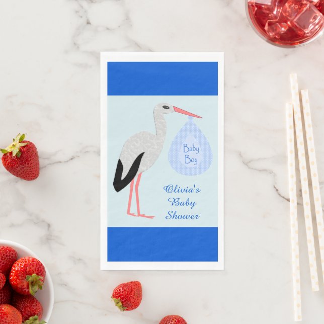 Cute Blue Baby Boy Stork Baby Shower Custom Napkin (Insitu)