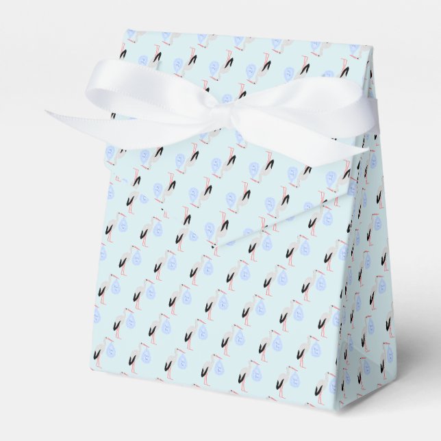 Cute Blue Baby Boy Stork Baby Shower Favor Box (Front Side)