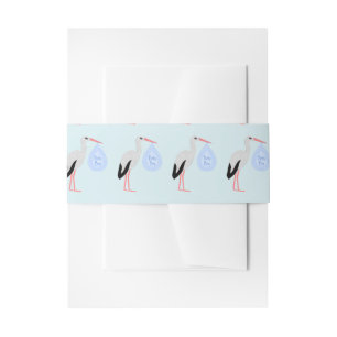 Cute Blue Baby Boy Stork Baby Shower Invitation Belly Band