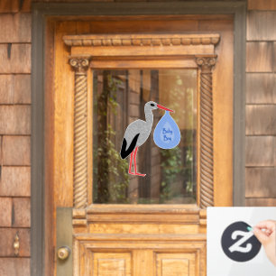 Cute Blue Baby Boy Stork Baby Shower Window Cling