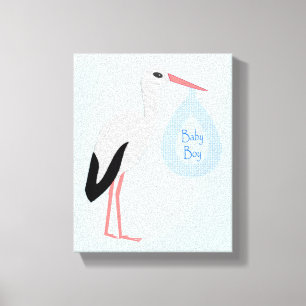 Cute Blue Baby Boy Stork Canvas Print