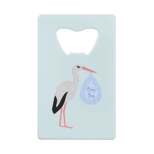 Cute Blue Baby Boy Stork Credit Card Bottle Opener