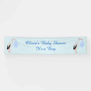 Cute Blue Baby Boy Stork Custom Baby Shower Banner