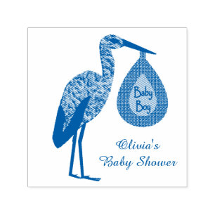 Cute Blue Baby Boy Stork Custom Baby Shower Self-inking Stamp