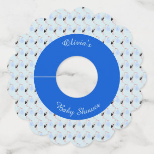 Cute Blue Baby Boy Stork Custom Baby Shower Wine Glass Tag