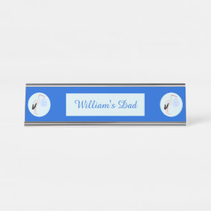 Cute Blue Baby Boy Stork Custom Desk Name Plate