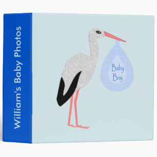 Cute Blue Baby Boy Stork Custom Photo Album Binder