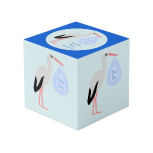 Cute Blue Baby Boy Stork Custom Photo Upload Cube