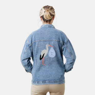 Cute Blue Baby Boy Stork Denim Jacket