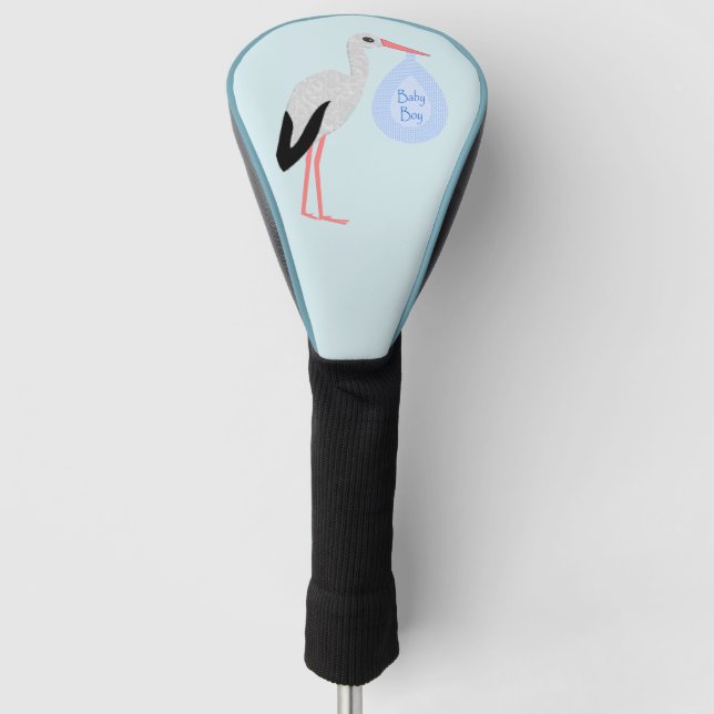 Cute Blue Baby Boy Stork Golf Head Cover (Front)