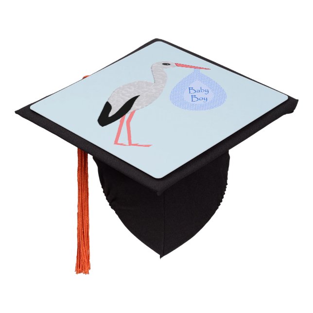 Cute Blue Baby Boy Stork Graduation Cap Topper (Angled)