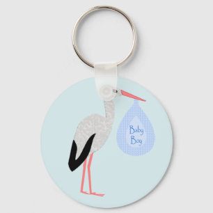 Cute Blue Baby Boy Stork Keychain
