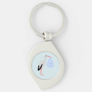 Cute Blue Baby Boy Stork Keychain