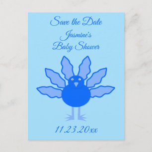Cute Blue Baby Boy Thanksgiving Turkey Custom Postcard