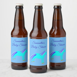 Cute Blue Baby Boy Unicorn Baby Shower Custom Beer Bottle Label