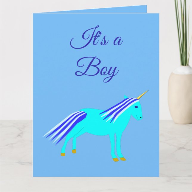 Cute Blue Baby Boy Unicorn Baby Shower Thank You C Card (Front)